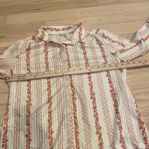 Vintage-70s-Floral Rose Stripe Button Down Shirt Top - Picture 4 of 7